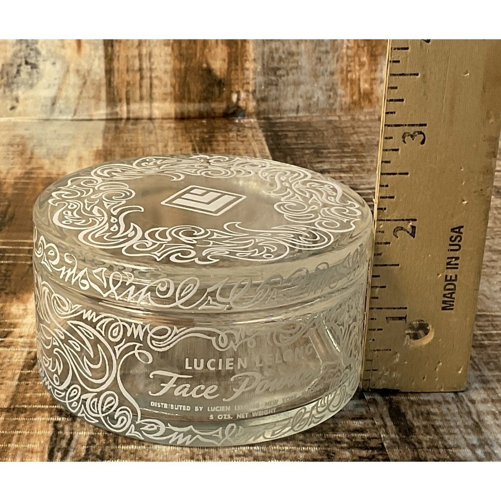 Vintage Lucien Lelong Face Powder Glass Jar Decorative Swirl Design 5oz - Picture 10 of 11